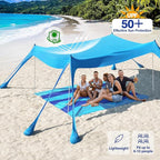 Rhino Valley Beach Tent Shade Canopy UPF50+ Protection, 8 Sandbags, 4 Stability Poles, Outdoor Sun Shelter Umbrella for Sand, Camping, Fishing Essentials