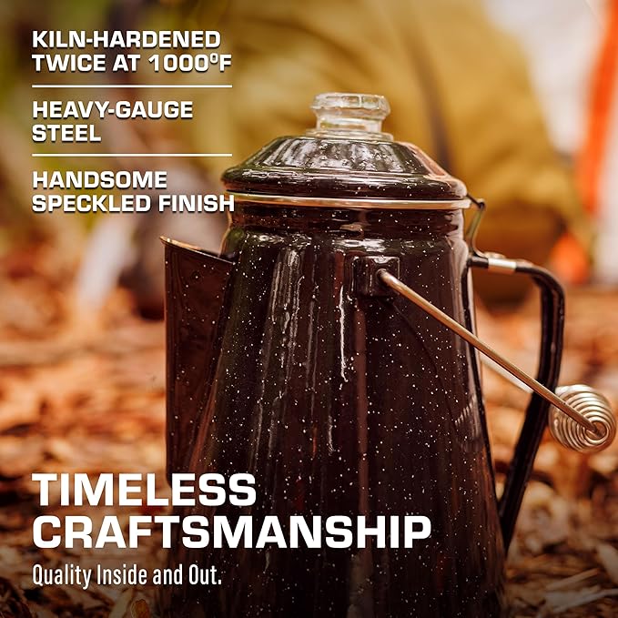 COLETTI Classic Percolator Coffee Pot — Coffee Percolator, Camping Kettle – The Original Camping Coffee Pot, Now Modernized – For Campsite Brewmasters Everywhere [Black Enamel, 12 Cup]