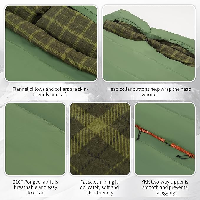 Naturehike 0 Degree and 40 Degree Flannel Two Person Sleeping Bag with Pillows for Adults, Couples & Family, Doublewide Double Sleeping Bag 2 Person for All Seasons Camping Hiking Backpacking