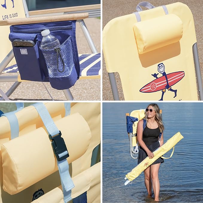 Life is Good 2-Pack 4-Position Aluminum Backpack Beach Chairs, Portable Folding Camp Chairs with Carrying Straps for Camping, Beach, Tailgating, Multi Color