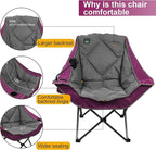 Northroad Oversized Foldable Camping Chair with Cell Phone Holder,Outdoor Padded Lawn Chair w/Cup Holder,Carry Bag for Beach, Hiking, and Picnics,Heavy-Duty 300-lbs Capacity, Purple
