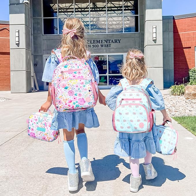 mibasies Kids Backpack for Girls: Girls Backpack 5-8 - Kindergarten Elementary School Bookbag for Girl - Rainbow Blue