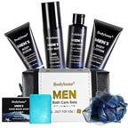 Gift for Men, 7-Piece Bath and Body Spa Gift Set, Men's Skin Care Includes 3-in-1 Face Wash, Handmade Soap, Body Mist, Lotion, Shower Sponge & Travel Bag-Gifts for Dad, Husband, Boyfriend and Friends