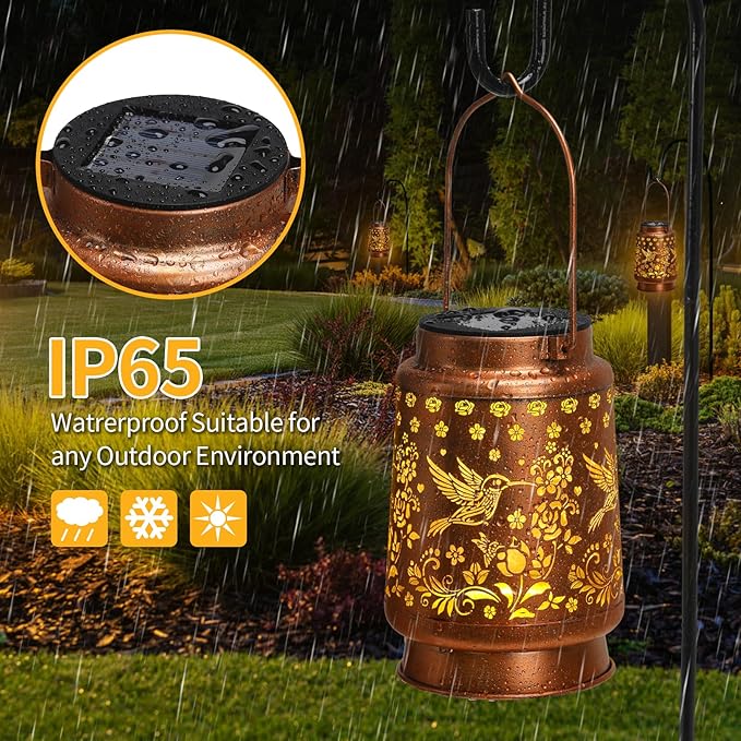 Hummingbird Solar Lanterns Outdoor Waterproof Garden Decor Mothers Day Gifts for Mom Women Birthday Gifts Ideas Metal Bird Decorative LED for Patio Pathway Landscape Walkway Terrace Balcony Lawn Yard