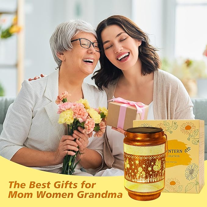 Butterfly Solar Lanterns Outdoor Waterproof with Shepherd Hook, Birthday Gifts for Women Mom Grandma, Metal Solar Hanging Lights Garden Decor for Outside Yard Patio Pathway Backyard Porch