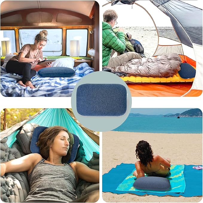 Memory Foam Camping Pillow - Lightweight & Portable Small Travel Pillow for Airplane & Train Travel, Camping, Backpacking, Removable Washable Cover, Easy to Clean, Includes Storage Bag