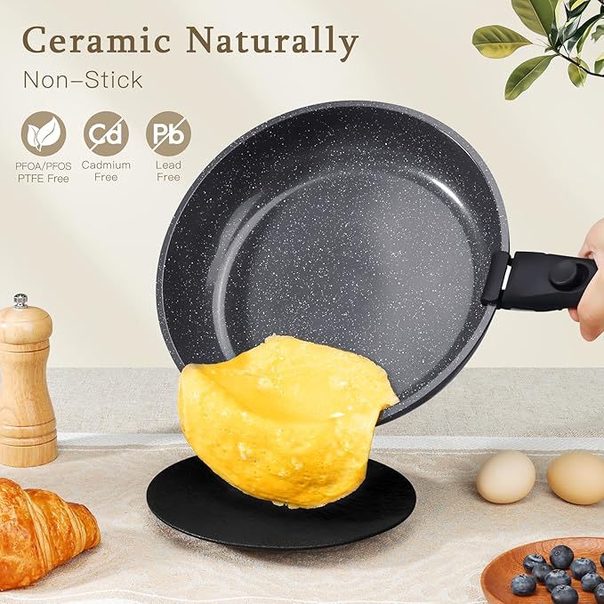 GiPP Ceramic Non Stick Pots and Pans Set,Nonstick Detachable Handle Cookware Sets,Healthy Non Toxic PFAS PFOA & PTFE Free, Dishwasher ＆Oven Safe, Induction Kitchen Pot and Pan, 8 Piece Grey
