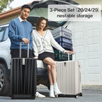 Hanke 24 Inch Luggage Suitcases With Spinner Wheels Lightweight PC Hard Shell Rolling Suitcase With Travel Lock,Checked-Medium 24-Inch(Ivory White)