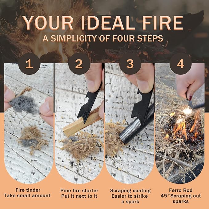 Oversized Survival Ferrocerium, Drilled Flint Fire Starter, 550 Paracord Handle, 25,000+ Sparks with EVA Case