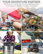 HOMGEN 12-Pieces Ultralight Anodized Aluminum Camping Cookware Set for 2 People - Nesting Pot/Pan with Foldable Handles 800ml Insulated Teapot & Stainless Cups for Camping Hiking