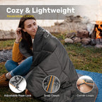 UNIKOME Outdoor Packable Camping Blanket, Lightweight Travel Blanket for Hiking, Camping, Dual-Sides Waterproof Puffy Down Alternative Camping Blanket with Snap Clasps, 75"×52", Grey&Light Grey