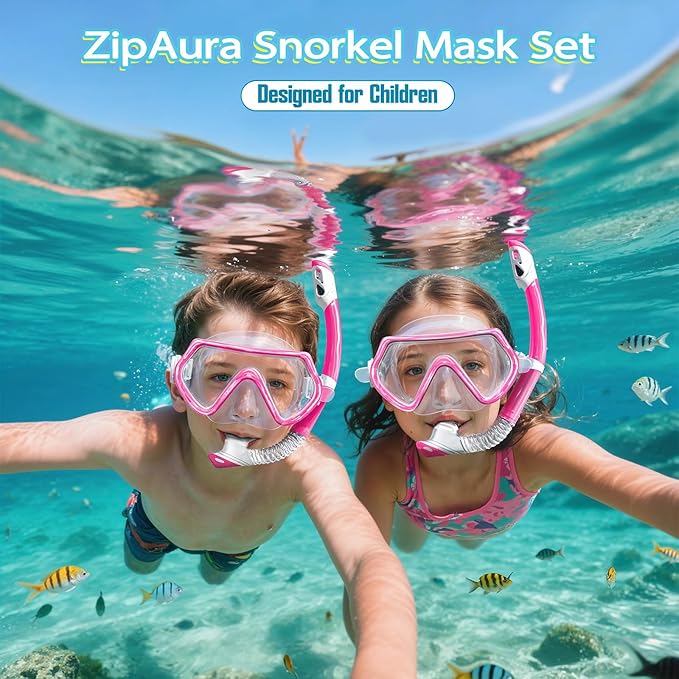 Snorkeling Gear for Kids, Kids Snorkel Set for Ages 3-14, Anti-Fog Diving Mask and Dry Top Snorkel Combo Set, Unisex Swimming Goggles