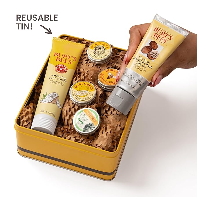Burt's Bees Gifts Ideas - Classics Set, 6 Products in Giftable Tin â€“ Cuticle Cream, Hand Salve, Lip Balm, Res-Q Ointment, Hand Repair and Foot Cream