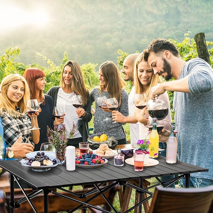 Night Cat Foldable Camping Table: Outdoor Table with Storage Basket