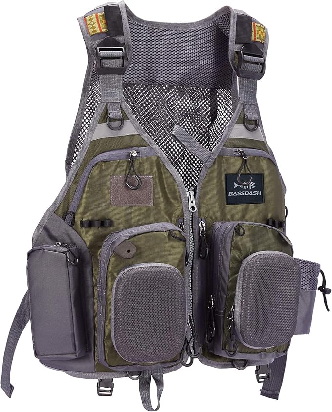 BASSDASH Strap Fishing Vest Adjustable for Men and Women, for Fly Bass Fishing and Outdoor Activities