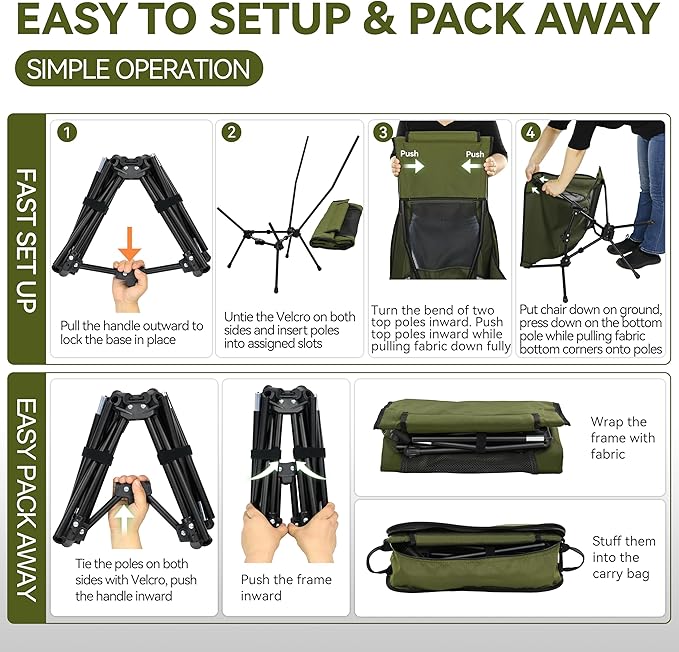 MARCHWAY Lightweight Folding High Back Camping Chair with Head Support, Stable Portable Compact for Outdoor Camp, Travel, Beach, Picnic, Festival, Hiking, Backpacking (Highback Green)