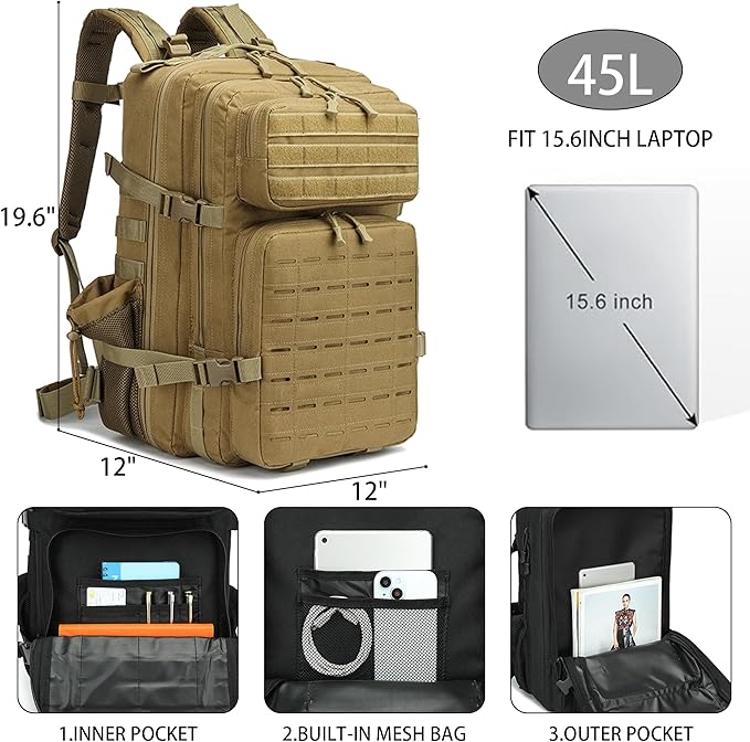 Military Tactical Backpack 45L/25L 3 Day Assault Pack Molle Daypack Hiking Backpack for Men and Women