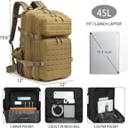 Military Tactical Backpack 45L/25L 3 Day Assault Pack Molle Daypack Hiking Backpack for Men and Women