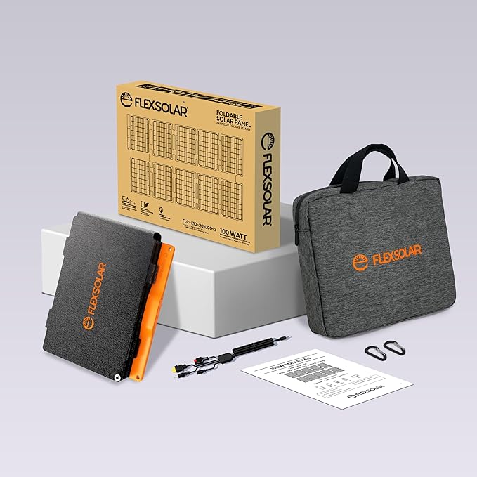 FlexSolar 100W Portable Solar Panel - 24% High Efficiency, IP67 Waterproof, QC3.0 USB-A/USB-C/DC Output for Small Power Station, Camping, RV & Emergency