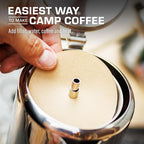 COLETTI Bozeman Super Bundle — Camping Coffee Pot, 2x Glass Globes, 100-Pack of Natural Filters — Camping's Best Percolator – Pure Stainless Steel [9 Cup Bundle]