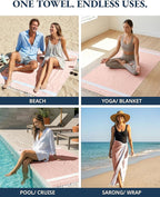 LANE LINEN Beach Towels 4 Pack - Beach Towels Oversized, Pre-Washed Extra Large Beach Towel, Quick Dry, No Sand Beach Towel, Pool Towels for Adults, 39"x71" - Quartz Pink