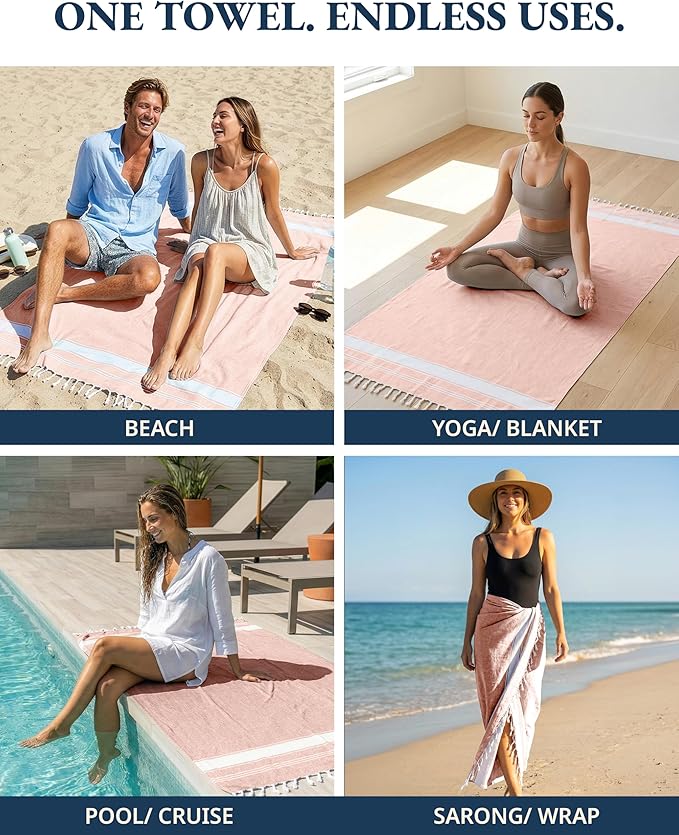 LANE LINEN Beach Towels 4 Pack - Beach Towels Oversized, Pre-Washed Extra Large Beach Towel, Quick Dry, No Sand Beach Towel, Pool Towels for Adults, 39"x71" - Quartz Pink