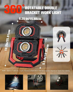 FORTO Rechargeable Magnetic Work Light 2 Pack – Dual Beam & 360° Rotating with Dual Stands, Oil-Resistant & Hands-Free Lighting for Garage, Workshop, Car Repair & Emergencies (Red)