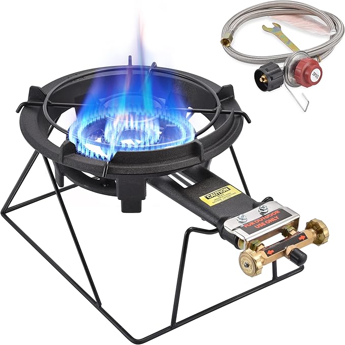 ARC Outdoor Propane Burner Stove, 13" Single Propane Wok Burner, Cast Iron Portable Wok Burner With Sturdy Stand, Bilateral Control Rings and 0-20 PSI Adjustable regulator, Stainless Steel Hose