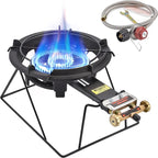 ARC Outdoor Propane Burner Stove, 13" Single Propane Wok Burner, Cast Iron Portable Wok Burner With Sturdy Stand, Bilateral Control Rings and 0-20 PSI Adjustable regulator, Stainless Steel Hose