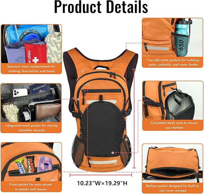 Zavothy 18L Multipurpose Hiking Backpack with 3L Water Bladder – Durable Hydration Backpack with Insulated Bladder Compartment, Hidden Helmet Holder & Rain Cover – for Hiking, Commuting, and Camping