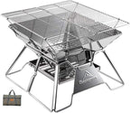CAMPINGMOON Stainless Steel Foldable Camping Grills Portable Wood Burning Charcoal Grill 14-inch with Carrying Bag MT-2