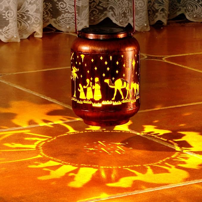 Homemory Solar Lanterns Christmas Nativity Scene Lights Outdoor Waterproof Garden Decor Women Gifts for Birthday, LED Hanging Solar Lights Metal Lantern Decoration Outside for Yard, Patio, Porch
