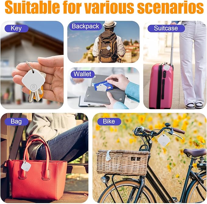 Tracker Tags-4 Pack, Bluetooth Tracker Work with Find My (iOS Only), Smart Trakcer Tag Key Finder and Item Locator with Lanyard, Tracker Tag for Keys, Luggage Replaceable Battery