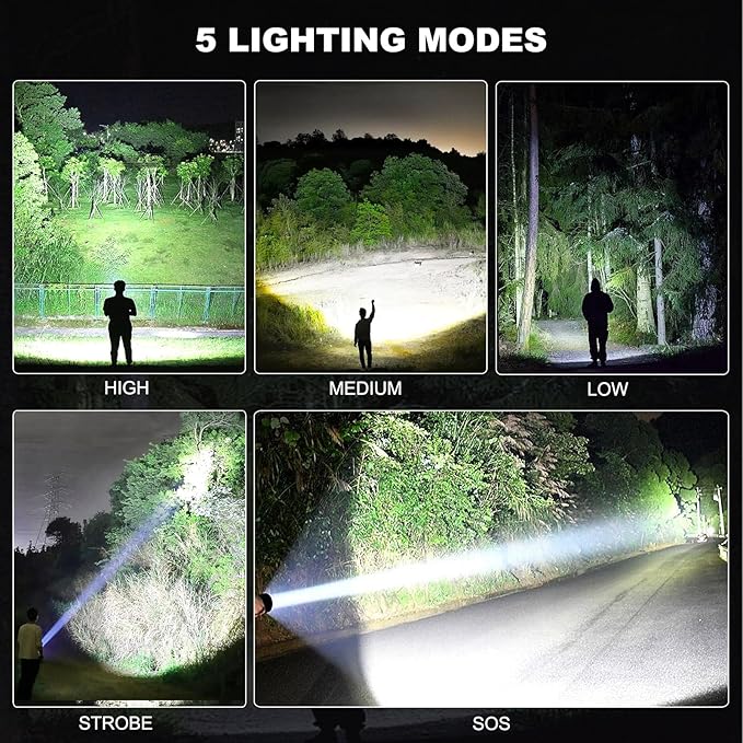 4 Pack Rechargeable LED Flashlights High Lumens, 90,000LM Super Bright Flashlight, Adjustable Powerful Flash Light with USB Cable & 5 Modes, Waterproof Handheld Flashlight for Home Camping