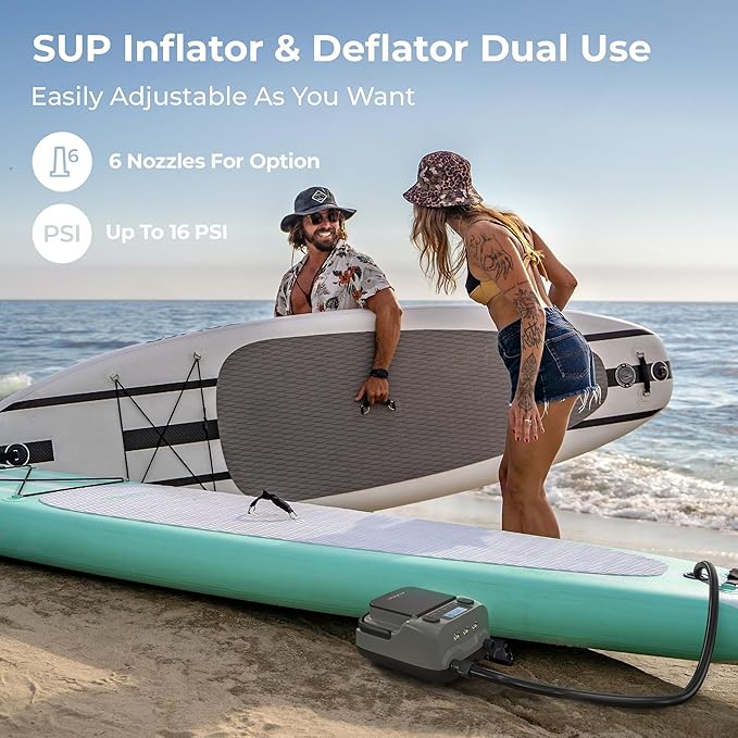 ACACIA Paddle Board Pump, Dual Stage Inflation SUP Pump, 30% Faster Electric Air Pump, 16 PSI 6000mAh Battery Air Pump for Stand Up Paddle Boards, Air Mattresses
