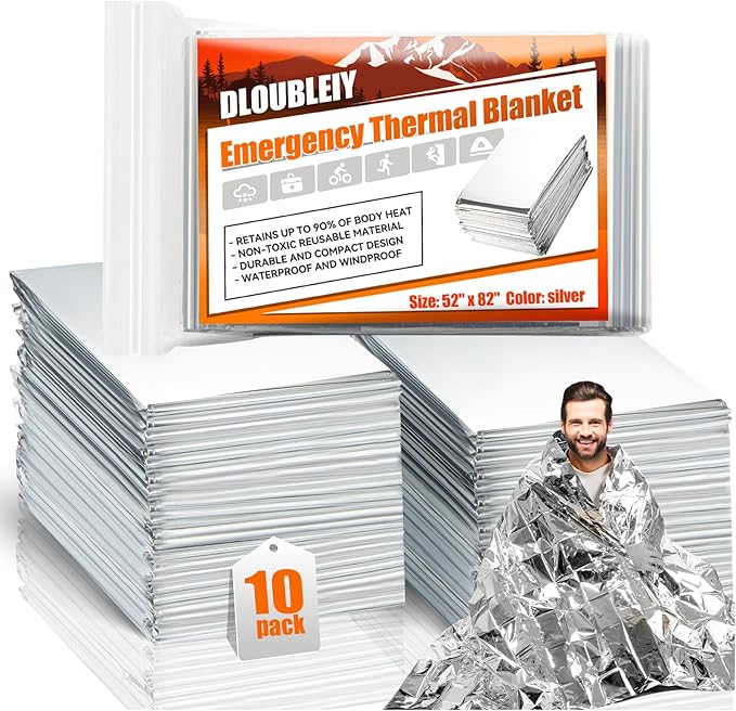 Emergency Thermal Blanket 10-Pack – Reusable Mylar Space Blanket for Camping, Car Survival Kit, Waterproof Outdoor Gear, Heavy-Duty Emergency Heat Retention