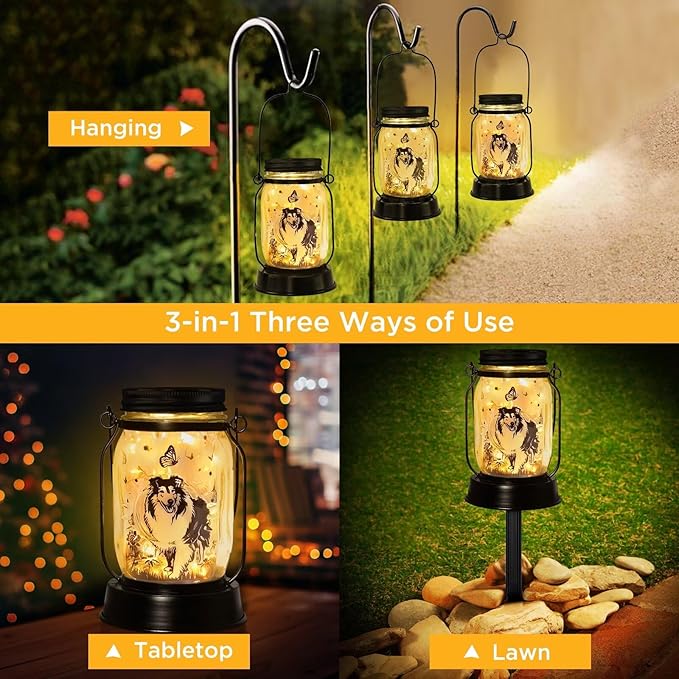 kyoryuger Sheltie Gifts for Women/Men Sheltie Solar Lanterns Dog Mom Birthday Dog Lovers Lantern Pet Loss Pet Memorial Lights Solar Garden Decoration for Yard, Patio,Backyard,Porch Torches