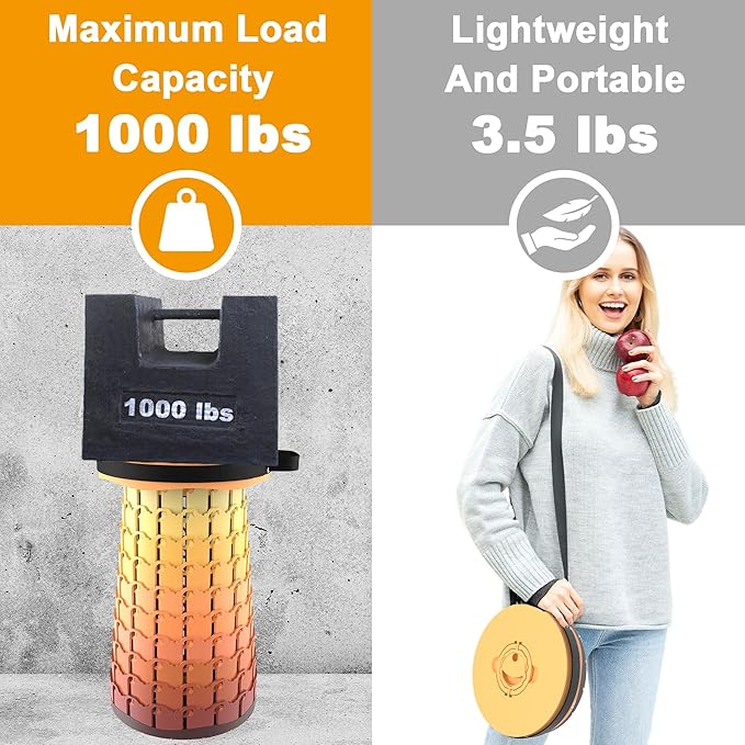 ALEVMOOM Upgraded XXL 19.7" Collapsible Stool, Heavy Duty Portable Folding Stool Max Load 1000 lbs, Retractable Telescoping Foldable Seat for Camping Fishing Hiking Travel BBQ