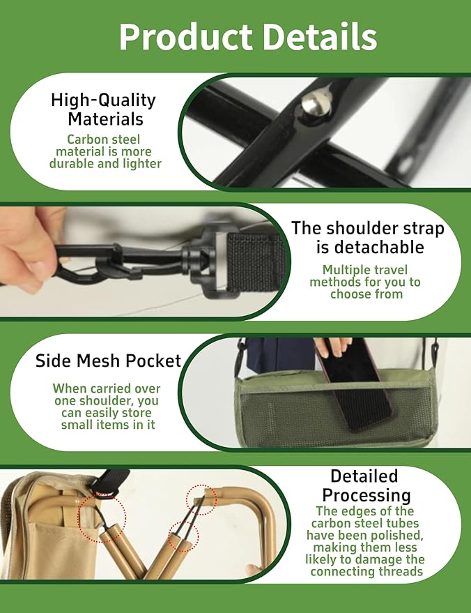 COMELY Folding Stool Backpacking Chair Portable: Ultralight 700g Collapsible Pocket Stool,3cm Flat Fold, 3-Second One-Hand Setup & 5s Storage, 270Lbs Capacity, 600D Oxford for Thru-Hiking & Breaks.