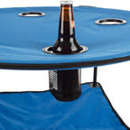 Wakeman Camp Table - Round 2-Tier Folding Table with 4 Cupholders and Carrying Bag - for Camping, Beach, Picnic, Sporting Events, and More Outdoors,Blue
