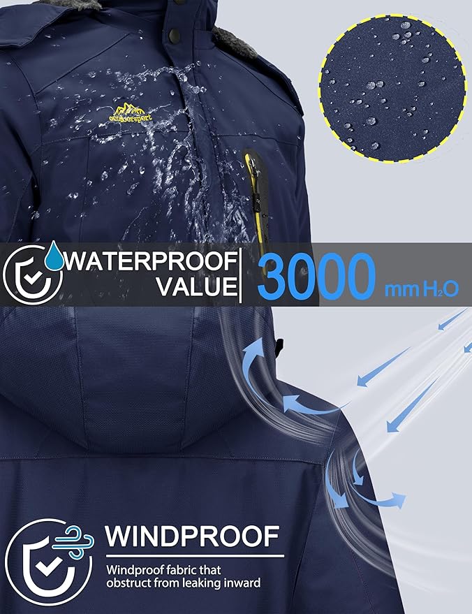 TACVASEN Men's Winter Ski Jacket Waterproof Snow Coats Snowboard Fleece Lining Jacket Warm Parka with Hooded