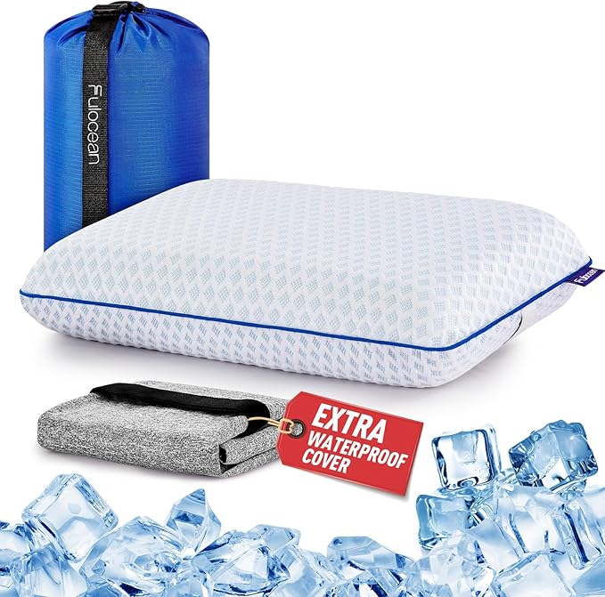 Travel & Camping Cooling Memory Foam Pillow for Backpacking &Airplanes &Beach, Medium Firm Small Camp Bed Pillow for Car Sleeping,Toddler, Breathable Washable Cover, Neck Support Portable Compressible