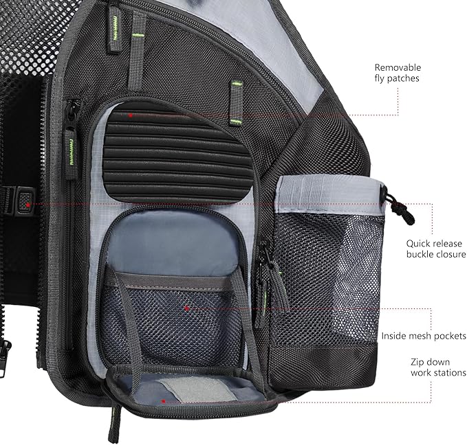 BASSDASH Strap Fishing Vest Adjustable for Men and Women, for Fly Bass Fishing and Outdoor Activities