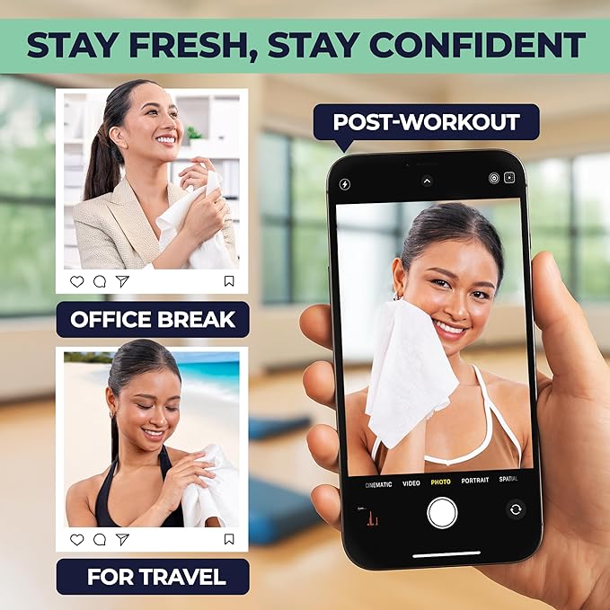 Body Wipes for Women, Extra Moist No Rinse Bathing Wipes - 50 XL Shower Cloths + 4 Travel Size Bath Sheets - 9"x12" After Gym & Post Workout Deodorant, Disposable Washcloths, Womens Hygiene Essentials