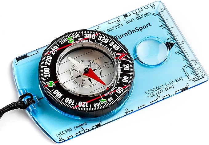 TurnOnSport Orienteering Compass - Advanced Scout Compass for Hiking, Camping, and Backpacking - Best Survival Gifts for Kids