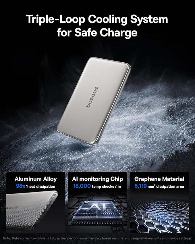 Baseus 0.3" Ultra Slim 5000mAh MagSafe Portable Charger Bundle with 10,000mAh 30W Magnetic Portable Charger Built-in Braided USB-C Cable for iPhone 17 Pro Max/Air/16/15/14/13, AirPods, iPad