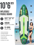 ZLX Inflatable Stand Up Paddle Board, 10'6" SUP Non-Slip Stable Deck Pad, Unique Center Fin, Premium Accessories, Portable Paddleboard for Adults, Beginners, All Skill Levels