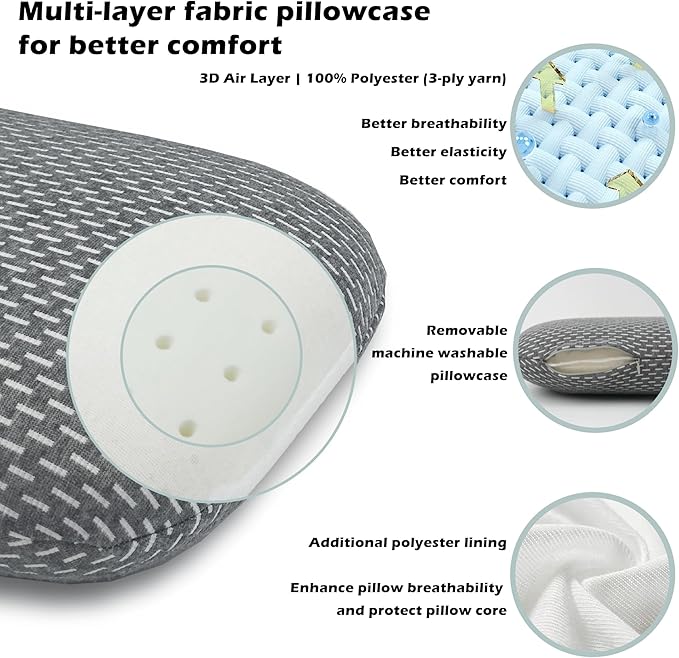 Memory Foam Camping Pillow - Lightweight & Portable Small Travel Pillow for Airplane & Train Travel, Camping, Backpacking, Removable Washable Cover, Easy to Clean, Includes Storage Bag