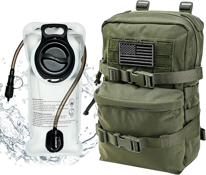 Tactical Mini Molle Hydration Pack,Molle Hydration Carrier with US Flag Water Resistant,Hydropack for Tactical Vest Backpack