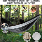 Camping Hammock - Hammocks with Mosquito Net Tent and Rain Fly Tarp, Portable Single & Double Nylon Parachute Hammock with Heavy Duty Tree Strap, Indoor Outdoor Backpacking Survival Travel
